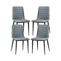 wzzqzr lot de 4 chaises de salle à manger en cuir microfibre pour chambre à coucher, salle de mariage, balcon, canapé, chaise robuste, pieds en métal en acier au carbone (couleur : gris)