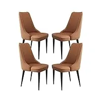 wzzqzr lot de 4 chaises de salle à manger en cuir microfibre siège ergonomique de cuisine pieds en acier au carbone chaise de bureau domestique (couleur : café clair)