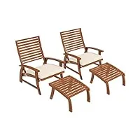 outsunny fauteuils de jardin - chaises relax avec repose-pieds - chaise de jardin avec repose-pied - bois d'acacia avec coussins crème