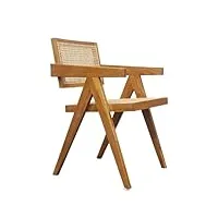 chaise de salle à manger en rotin en bois massif, chaise d'hospitalité de salon avec accoudoirs, chaises de salle à manger du milieu du siècle, fauteuil rétro pour salle à manger/café (noyer cerise)