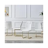 merax lot de 4 chaises de salle à manger rembourrées, avec motif diamant et structure en métal chromé, blanc/doré, charge maximale : 150 kg