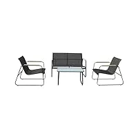 happy garden - salon de jardin tenerife en textilene noir, 4 places, disposant d'un canapé, de 2 fauteuils et d'une table basse rectangulaire