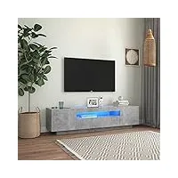 meuble tv, banc tv support de télévision table tv bas armoire basse meuble tv avec lumières led gris béton 160x35x40 cm