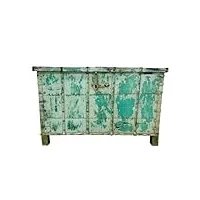 pegane malle, coffre de rangement rectangulaire en bois et métal coloris vert, blanc - longueur 124 x profondeur 47 x hauteur 84 cm