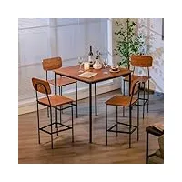 relax4life table à manger avec 4 chaises de bar, ensemble table et chaises encastrables, table haute cuisine carrée 90x90 cm avec cadre en métal pour restaurant café salle à manger
