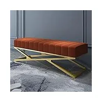 banc d'entrée tapissé de velours moderne, banquette de chambre à coucher en peluche de luxe avec base en métal en forme de x, banc à chaussures décoratif capitonné pour salon-orange 100x38x4