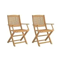 vidaxl lot de 2 chaises pliables de jardin, sièges avec dossier, meubles de patio terrasse extérieur, moderne, bois massif d'acacia