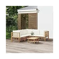 rantry ensemble de 6 meubles de jardin - salon de jardin - salon de jardin - salon de jardin - salon de jardin - canapé de jardin pour jardin, terrasse et balcon - bambou avec coussins blanc crème #4
