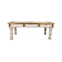 pegane table basse, table de salon en bois coloris blanc vieilli - longueur 120 x profondeur 77 x hauteur 55 cm