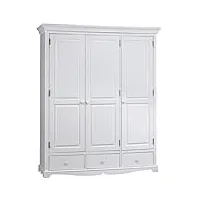 actual diffusion armoire penderie blanche style anglais 3 portes 3 tiroirs 164,3 x 194,8 x 54,5 cm