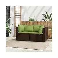 cosisti salon de jardin exterieur en resine canapé de jardin canape exterieur meuble de jardin avec coussins résine tressée-marron et vert-2x coin