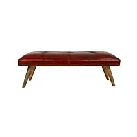 pegane banc d'assise,banquette en cuir coloris bordeaux et bois coloris naturel - longueur 115 x profondeur 53 x hauteur 38 cm