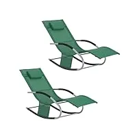 sobuy lot de 2 bain de soleil chaises longues fauteuils à bascule avec appui-tête et pochette latérale et repose-pieds transats de jardin rocking chairs confortables, ogs28-wdx2