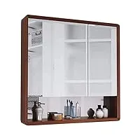 armoires à miroir miroir mural salle de bain miroir de toilette en bois massif miroir de salle de bain miroir mural avec miroir de rangement toilette dressing miroir rond (couleur: marron,ta