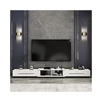 premture meuble tv blanc avec longueur réglable, support tv, banc tv avec 4 tiroirs pour salon, salle à manger et chambre à coucher, mdf 240 cm à 345 cm l x p 40 cm x h 33,5 cm