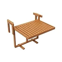 outsunny table de balcon suspendue à lattes en bois pliable plateau rectangulaire hauteur réglable dim. 68l x 65l x 40,5-55h cm naturel