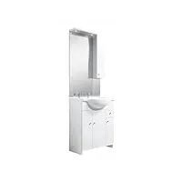 deftrans domodomo armoire de salle de bain avec lavabo et miroir blanc 105 cm, meuble de rangement 80 x 80 x 48 cm, ensemble de meubles de salle de bain en céramique