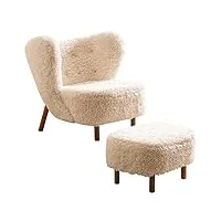 zt6f ensemble chaise et ottoman, avec repose-pieds et dossier haut, chaise longue confortable, fauteuil en fausse laine d'agneau, canapé simple, fauteuil, chaise avec ottoman