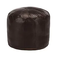 toshilian pouf repose-pied, pouf ottoman tabouret bas de salon pouf 40 x 35 cm marron foncé cuir véritable de chèvre