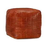 toshilian pouf repose-pied, pouf ottoman tabouret bas de salon pouf 40 x 40 x 40 cm brun roux cuir véritable de chèvre