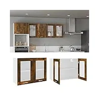 vopese armoire murale suspendue - meuble de cuisine encastrable - meuble de cuisine - meuble haut - meuble de cuisine en verre - chêne fumé - 80 x 31 x 60 cm - matériau du bois