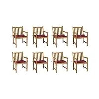 générique larryhot chaises de jardin 8 pcs avec coussins bordeaux bois de teck mobilier de jardin,sièges de jardin,chaises de jardin,rouge