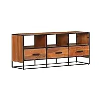 tidyard meuble tv 110x30x45 cm bois d'acacia massif, banc tv avec compartiments de stockage, support de télévision pour salon, chambre meubles