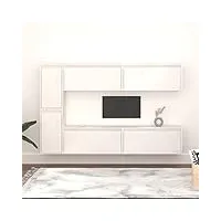 tidyard meubles tv 6 pièce blanc bois massif de pin, banc tv avec compartiments de stockage, support de télévision pour salon, chambre meubles style d