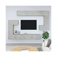 tidyard meuble tv mural gris béton bois d'ingénierie, banc tv avec compartiments de stockage, support de télévision pour salon, chambre meubles