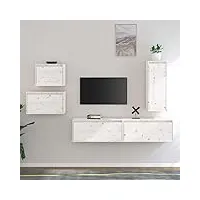 tidyard meubles tv 5 pièce blanc bois massif de pin, banc tv avec compartiments de stockage, support de télévision pour salon, chambre meubles style f
