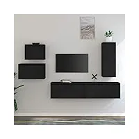tidyard meubles tv 5 pièce noir bois massif de pin, banc tv avec compartiments de stockage, support de télévision pour salon, chambre meubles style f