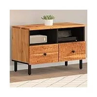 tidyard meuble tv 70x33x46 cm bois d'acacia massif, banc tv avec compartiments de stockage, support de télévision pour salon, chambre meubles