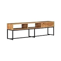 tidyard meuble tv 160x30x45 cm bois d'acacia massif, banc tv avec compartiments de stockage, support de télévision pour salon, chambre meubles
