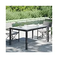 rantry table de jardin, 150 x 90 x 75 cm, verre trempé et polyrotin noir, table à manger, table de cuisine, table de jardin, tables extérieures, décoration de meubles