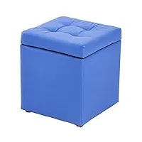 huqhumsk repose-pieds cube en simili cuir, pouf de rangement, coffre à jouets avec charnière, boîte de rangement (bleu 30 x 30 x 35 cm)
