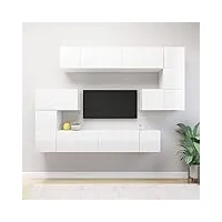 rantry casa set meuble tv 10 pièces blanc en aggloméré, meuble tv meuble bas pour tv table de salon support tv pour salon