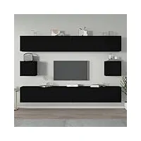 rantry casa set meuble tv 6 pièces noir en bois multicouche, meuble tv salon, meuble bas pour tv, table de salon, support tv pour salon