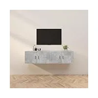 larryhot meuble tv mural 2 pièces gris béton 80 x 34,5 x 40 cm, meuble tv,3188354