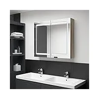 generico larryhot armoire de salle de bain avec miroir et led chêne 80 x 12 x 68 cm, armoires et porte-objets, composants d'ameublement, composants de meubles de salle de bains, 326515