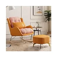 zywww chaise à bascule ensemble de chaise à bascule de salon moderne avec oreiller lombaire et chaise en cuir du milieu du siècle fauteuil à bascule chaise à bascule (couleur : orange)