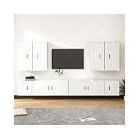 rantry casa set meuble tv 8 pièces blanc en bois multicouche, meuble tv, meuble basse tv, table de salon, support tv pour salon
