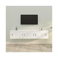 rantry home set de meubles tv 4 pièces blanc en bois multicouche, meuble tv salon, meuble bas tv table salon support tv pour salon industriel