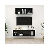 rantry casa set meuble tv 2 pièces noir brillant en aggloméré, meuble tv meuble bas pour tv table de salon support tv pour salon