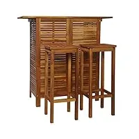 rantry casa set table et chaise de bar 3 pièces en bois massif d'acacia, table à manger, table de cuisine table de jardin, tables extérieures