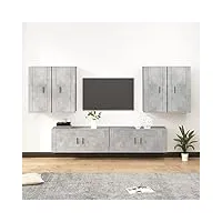 rantry accueil ensemble de meubles meuble tv 6 pièces gris béton en bois multicouche, meuble tv meuble basse pour tv table salon meuble tv meuble tv pour meuble tv salon