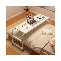 table de lit avec roulettes, table de lit réglable avec roulettes, hauteur et longueur réglables pour le travail sur ordinateur portable, le petit-déjeuner. cadre en bois et en acier spacieux et robu