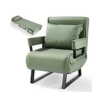 makika fauteuil convertible lit rio pliable revêtement synthétique 4en1 avec accoudoirs - dossier réglable 5 positions - oreiller inclus - jusqu'à 200 kg - chauffeuse salon bureau chambre en vert