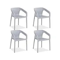 homestyle4u 2689 - lot de 4 chaises de jardin empilables en plastique avec accoudoirs - résistantes aux intempéries - modernes - gris