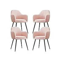 yaxansih lot de 4 chaises de cuisine en velours avec pieds en métal noir pour salon, chambre à coucher, fauteuils de balcon 47 × 44 × 83 cm chaise de cuisine (couleur : rose)