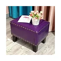 générique pouf cube rembourré en cuir, pouf, repose-pieds carré en bois massif, table basse de salon, petit banc, violet 36 x 26 x 30 cm